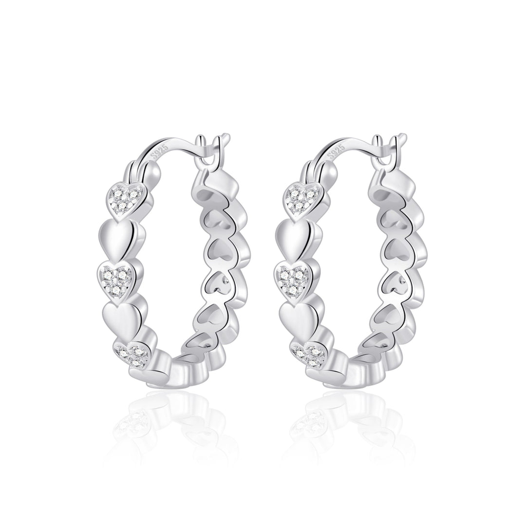Sterling Silver Heart Hoop Earrings Created with Zircondia® Crystals - Philip Jones Jewellery