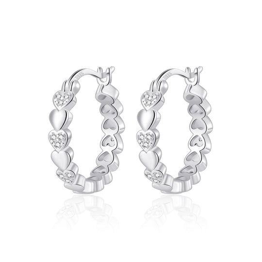 Sterling Silver Heart Hoop Earrings Created with Zircondia® Crystals - Philip Jones Jewellery