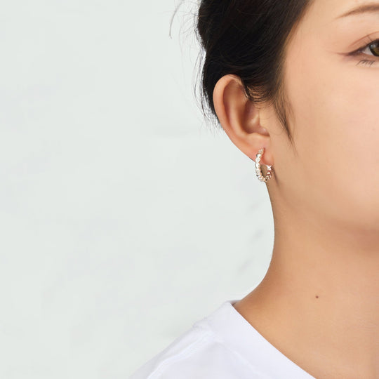 Sterling Silver Heart Hoop Earrings Created with Zircondia® Crystals - Philip Jones Jewellery
