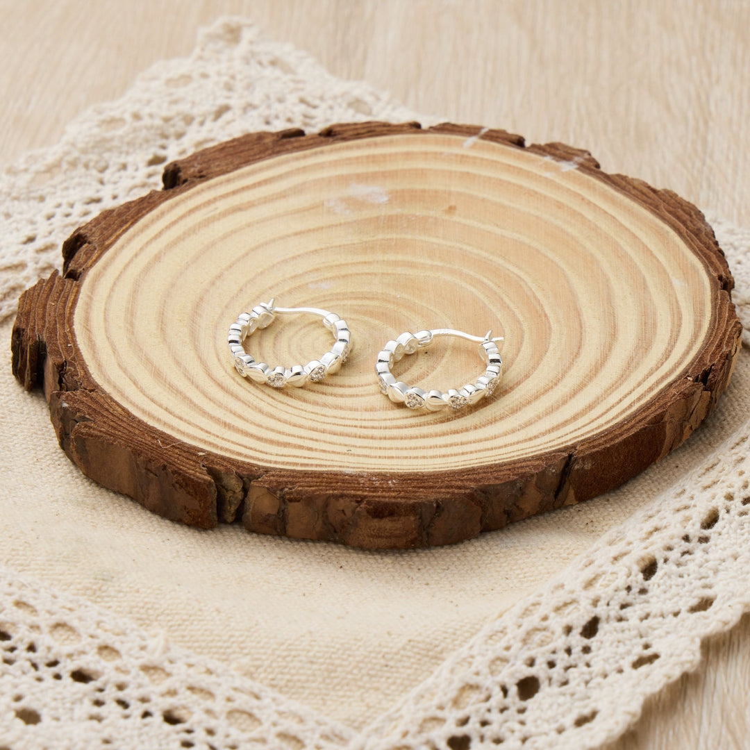 Sterling Silver Heart Hoop Earrings Created with Zircondia® Crystals - Philip Jones Jewellery