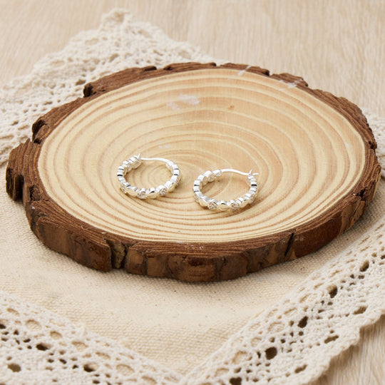 Sterling Silver Heart Hoop Earrings Created with Zircondia® Crystals - Philip Jones Jewellery
