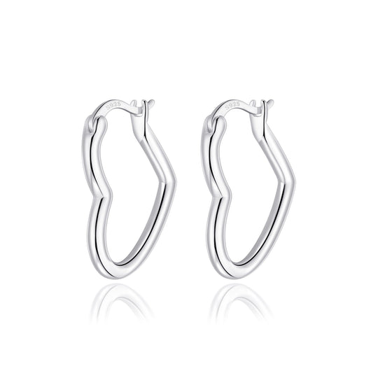 Sterling Silver Heart Hoop Earrings with Latch Back - Philip Jones Jewellery