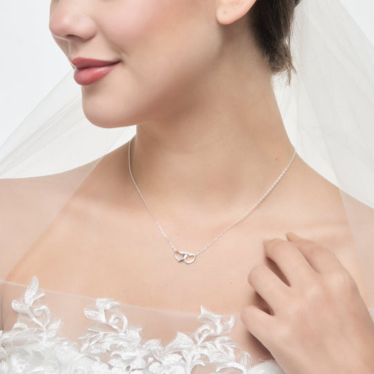 Sterling Silver Heart Link Bridal Necklace - Philip Jones Jewellery