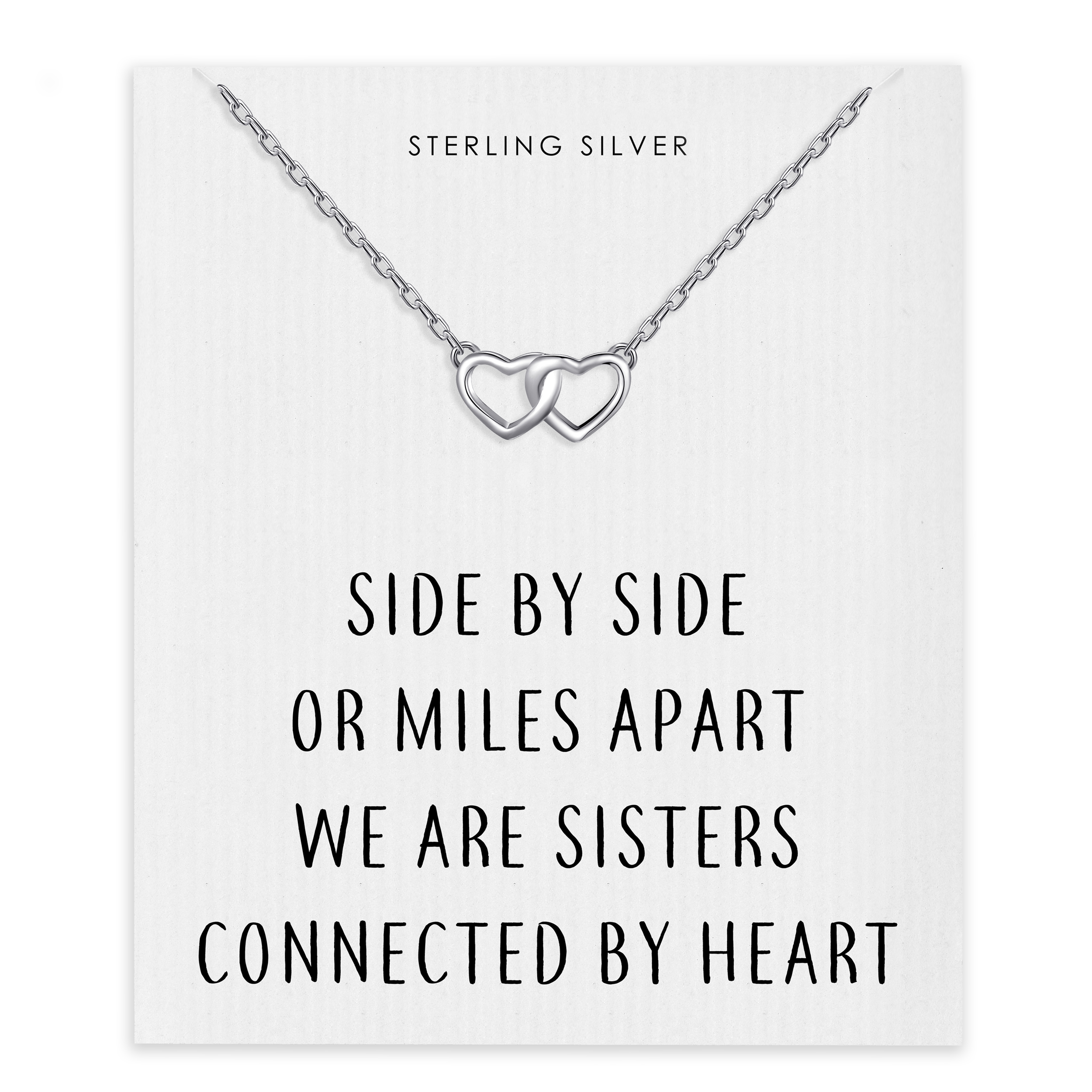 Sterling Silver Sister Heart Link Necklace with Quote Card