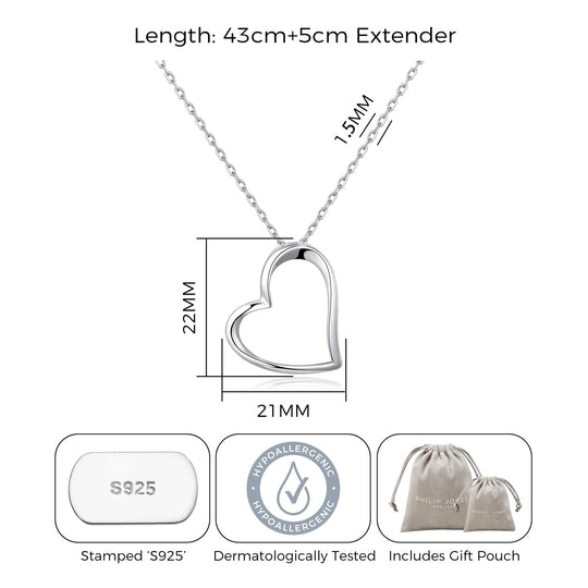 Sterling Silver Heart Pendant Necklace - Philip Jones Jewellery