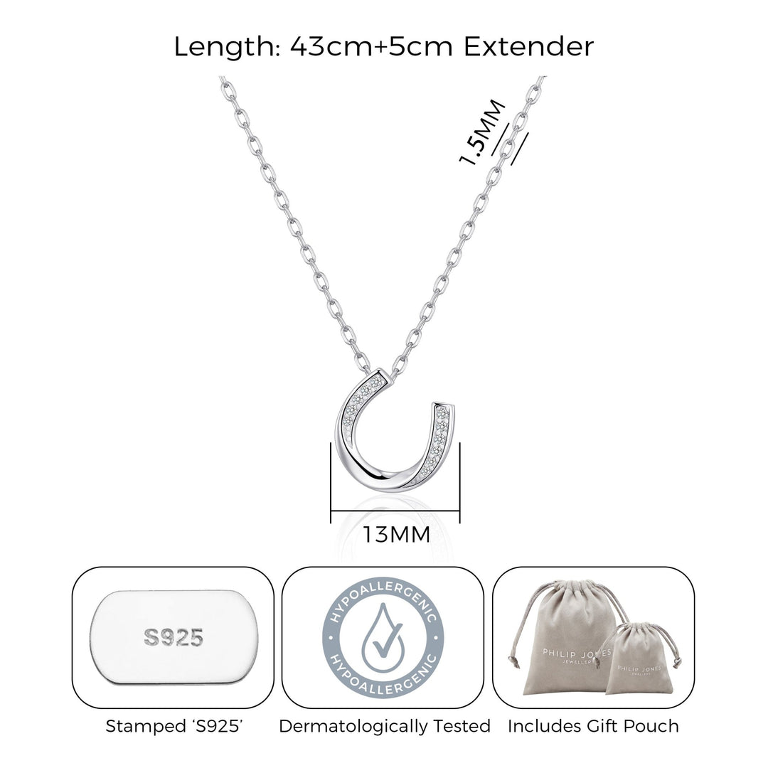 Sterling Silver Horseshoe Necklace Created with Zircondia® Crystals - Philip Jones Jewellery