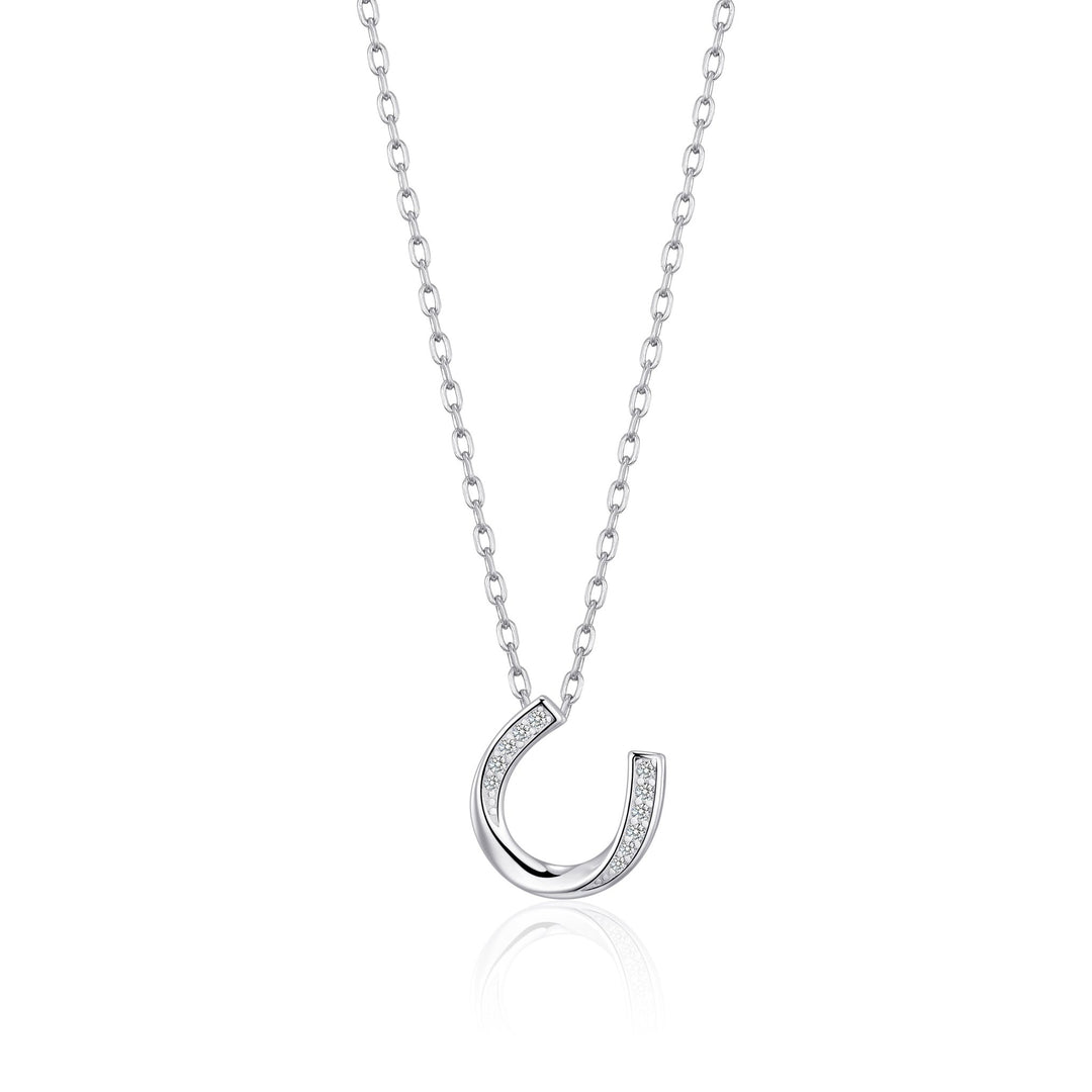 Sterling Silver Horseshoe Necklace Created with Zircondia® Crystals - Philip Jones Jewellery