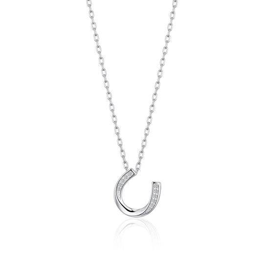 Sterling Silver Horseshoe Necklace Created with Zircondia® Crystals - Philip Jones Jewellery
