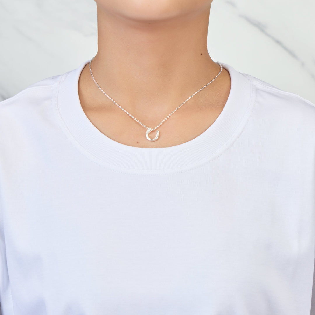 Sterling Silver Horseshoe Necklace Created with Zircondia® Crystals - Philip Jones Jewellery