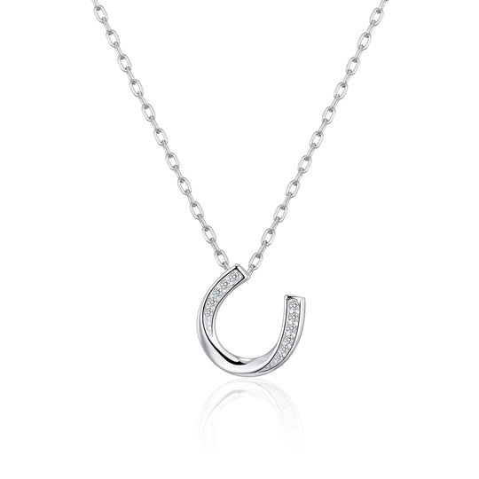 Sterling Silver Horseshoe Necklace Created with Zircondia® Crystals - Philip Jones Jewellery