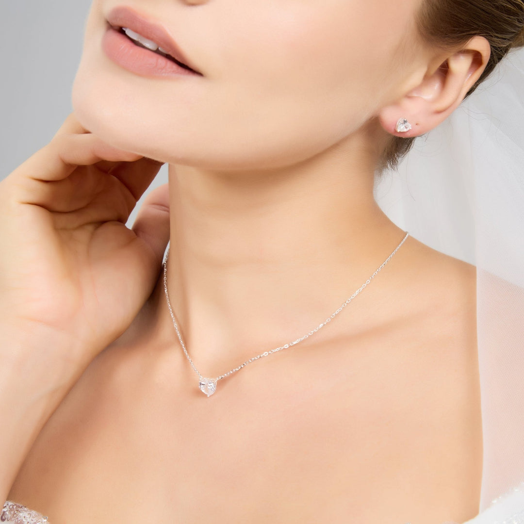 Sterling Silver I Couldn't Say I Do Without You Bridal Heart Solitaire Set Created with Zircondia® Crystals - Philip Jones Jewellery