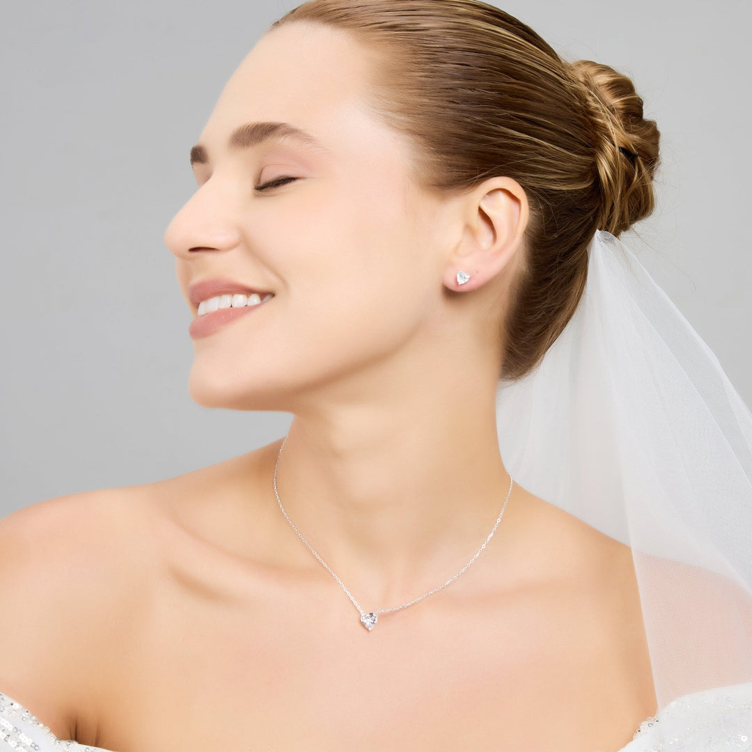 Sterling Silver I Couldn't Say I Do Without You Bridal Heart Solitaire Set Created with Zircondia® Crystals - Philip Jones Jewellery