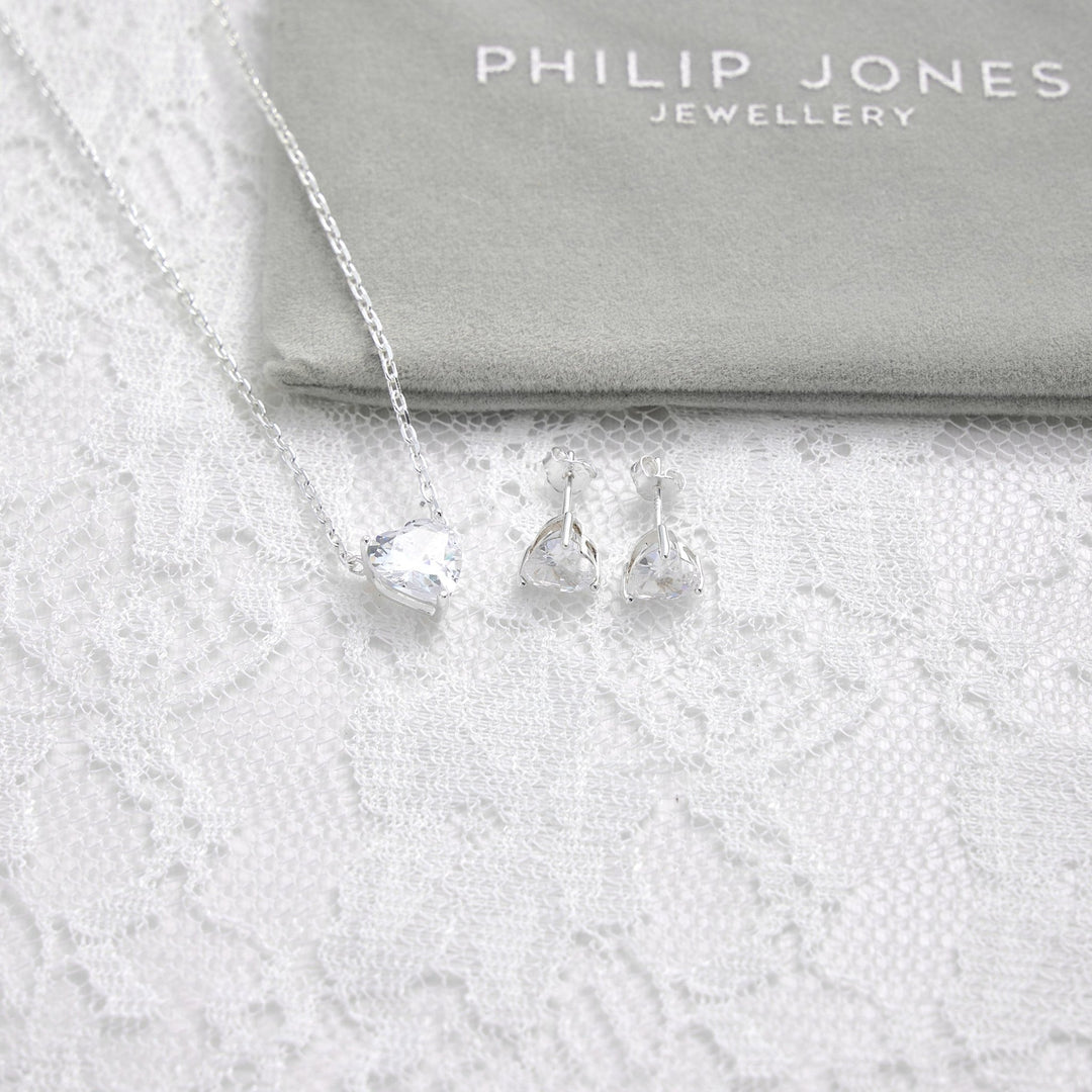 Sterling Silver I Couldn't Say I Do Without You Bridal Heart Solitaire Set Created with Zircondia® Crystals - Philip Jones Jewellery