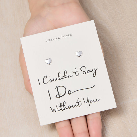 Sterling Silver I Couldn't Say I Do Without You Heart Stud Earrings - Philip Jones Jewellery