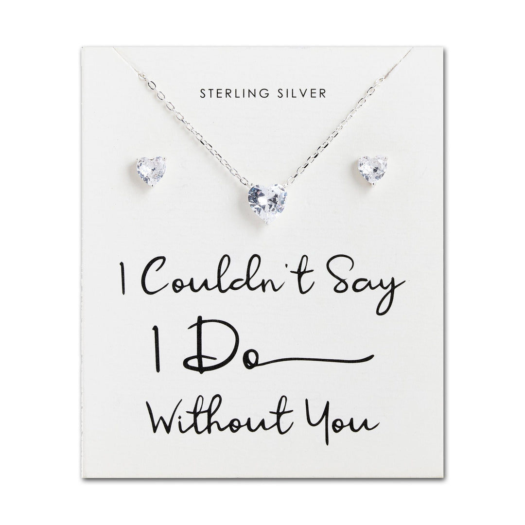Sterling Silver I Couldn't Say I Do Without You Wedding Heart Solitaire Set Created with Zircondia® Crystals - Philip Jones Jewellery