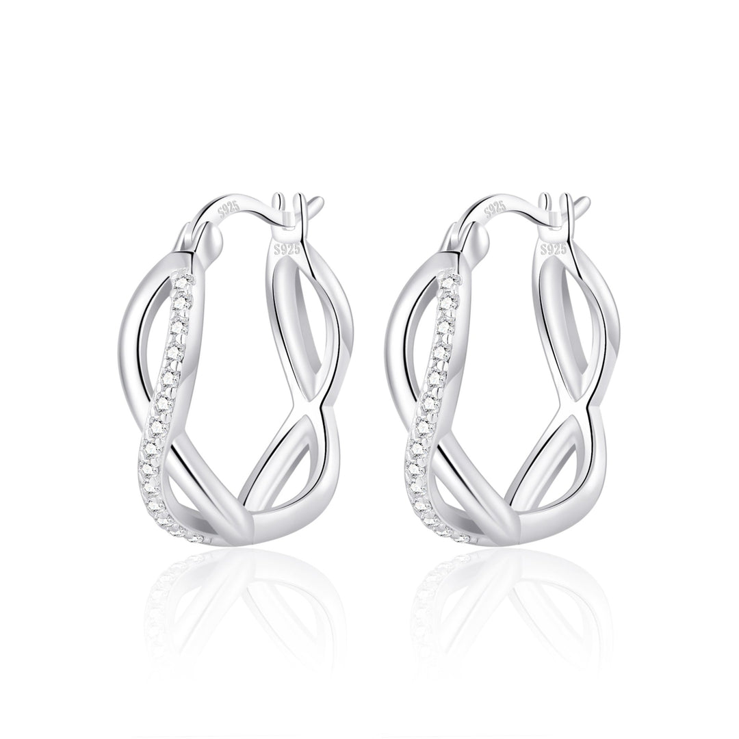 Sterling Silver Infinity Crystal Hoop Earrings Created with Zircondia® Crystals - Philip Jones Jewellery