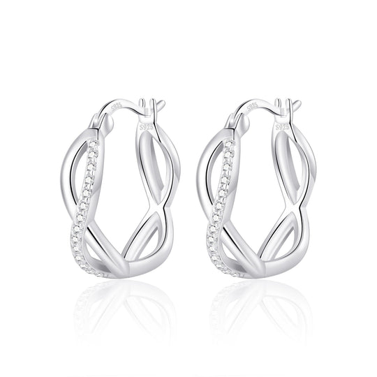 Sterling Silver Infinity Crystal Hoop Earrings Created with Zircondia® Crystals - Philip Jones Jewellery