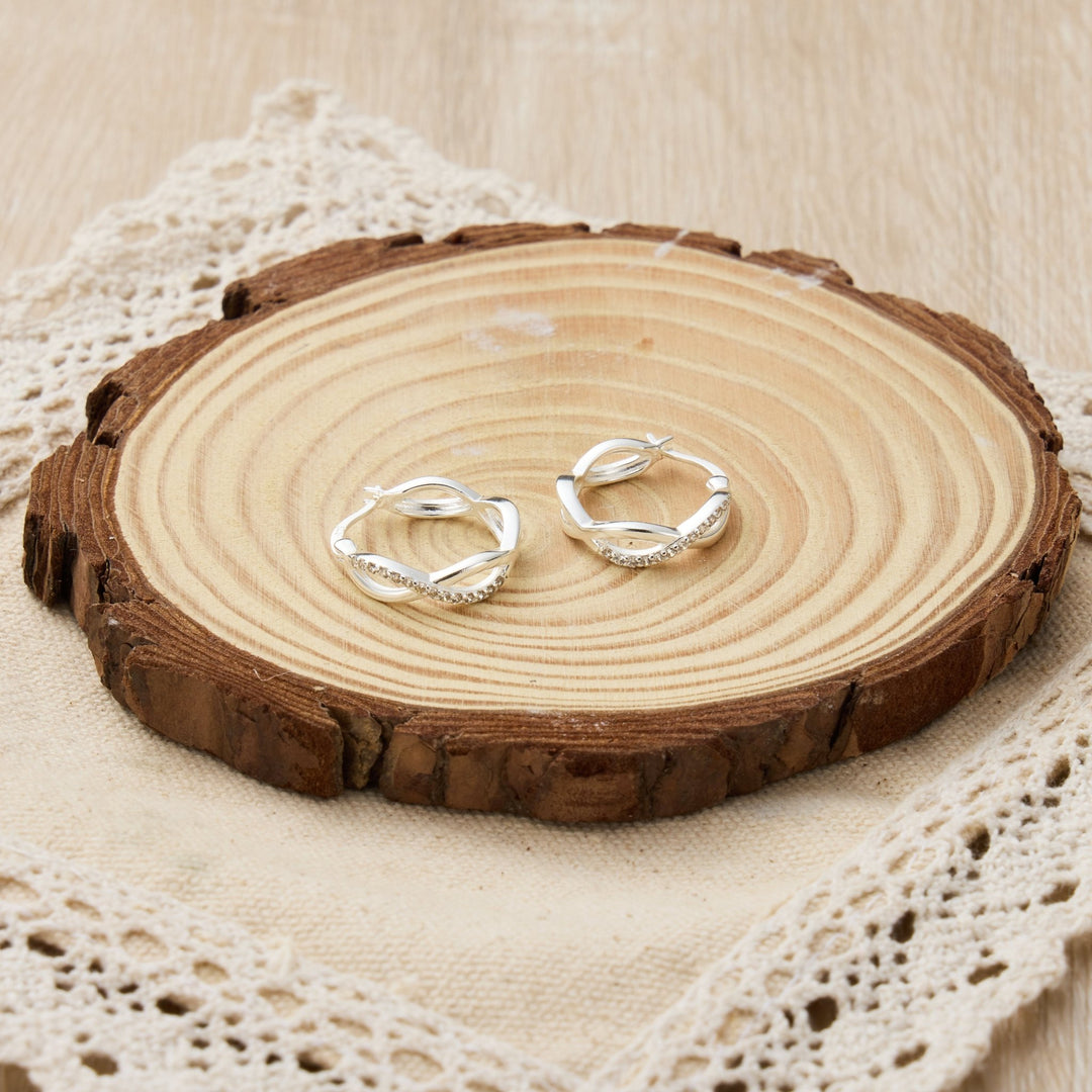 Sterling Silver Infinity Crystal Hoop Earrings Created with Zircondia® Crystals - Philip Jones Jewellery