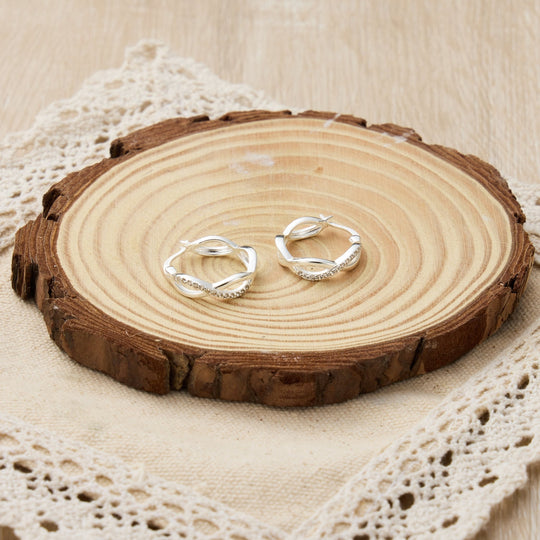 Sterling Silver Infinity Crystal Hoop Earrings Created with Zircondia® Crystals - Philip Jones Jewellery