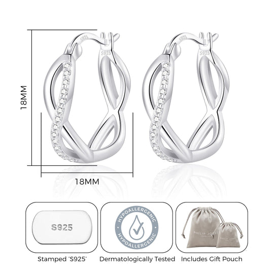 Sterling Silver Infinity Crystal Hoop Earrings Created with Zircondia® Crystals - Philip Jones Jewellery