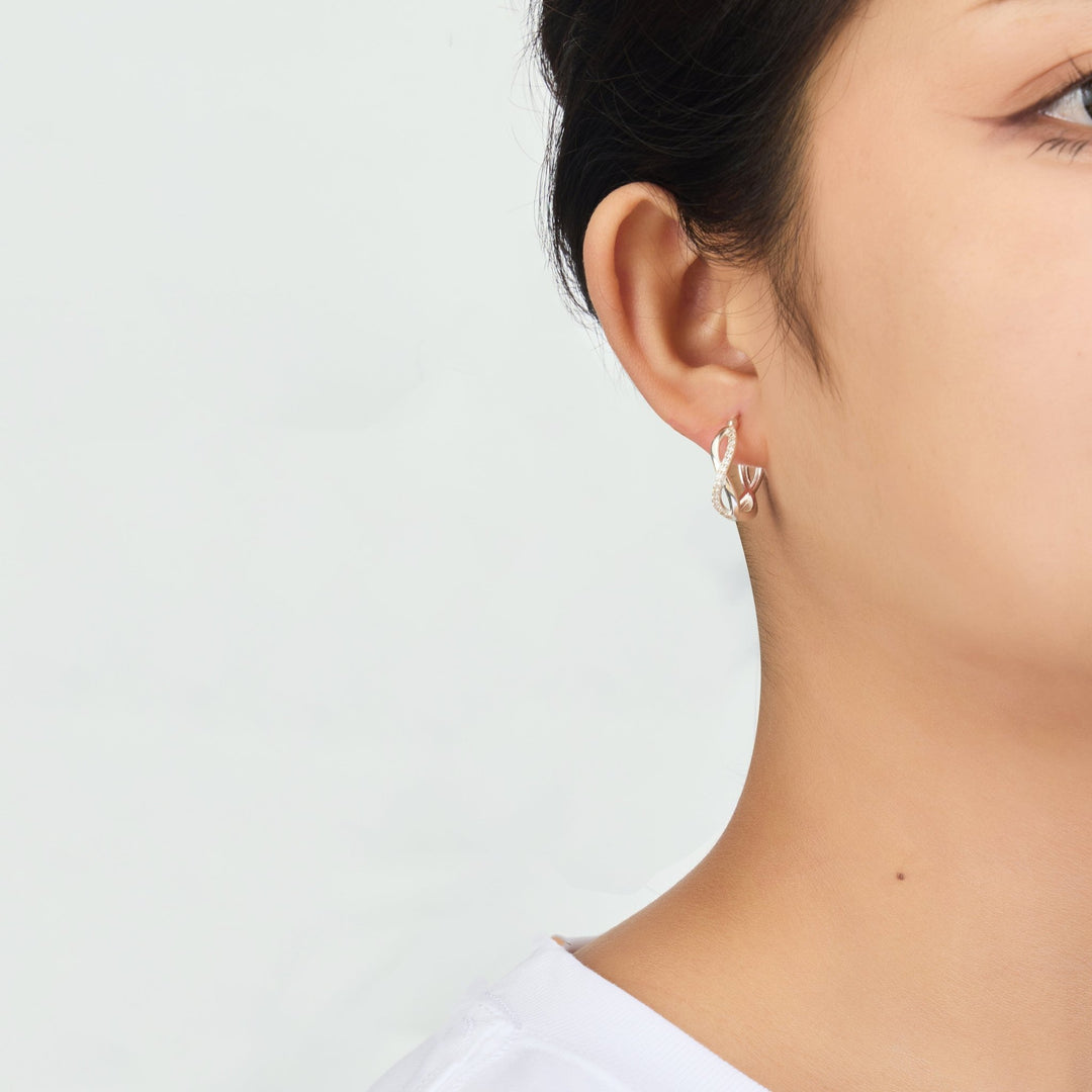 Sterling Silver Infinity Crystal Hoop Earrings Created with Zircondia® Crystals - Philip Jones Jewellery