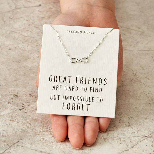 Sterling Silver Infinity Friendship Quote Necklace - Philip Jones Jewellery