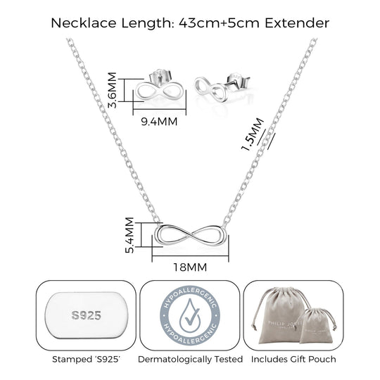 Sterling Silver Infinity Friendship Quote Set - Philip Jones Jewellery