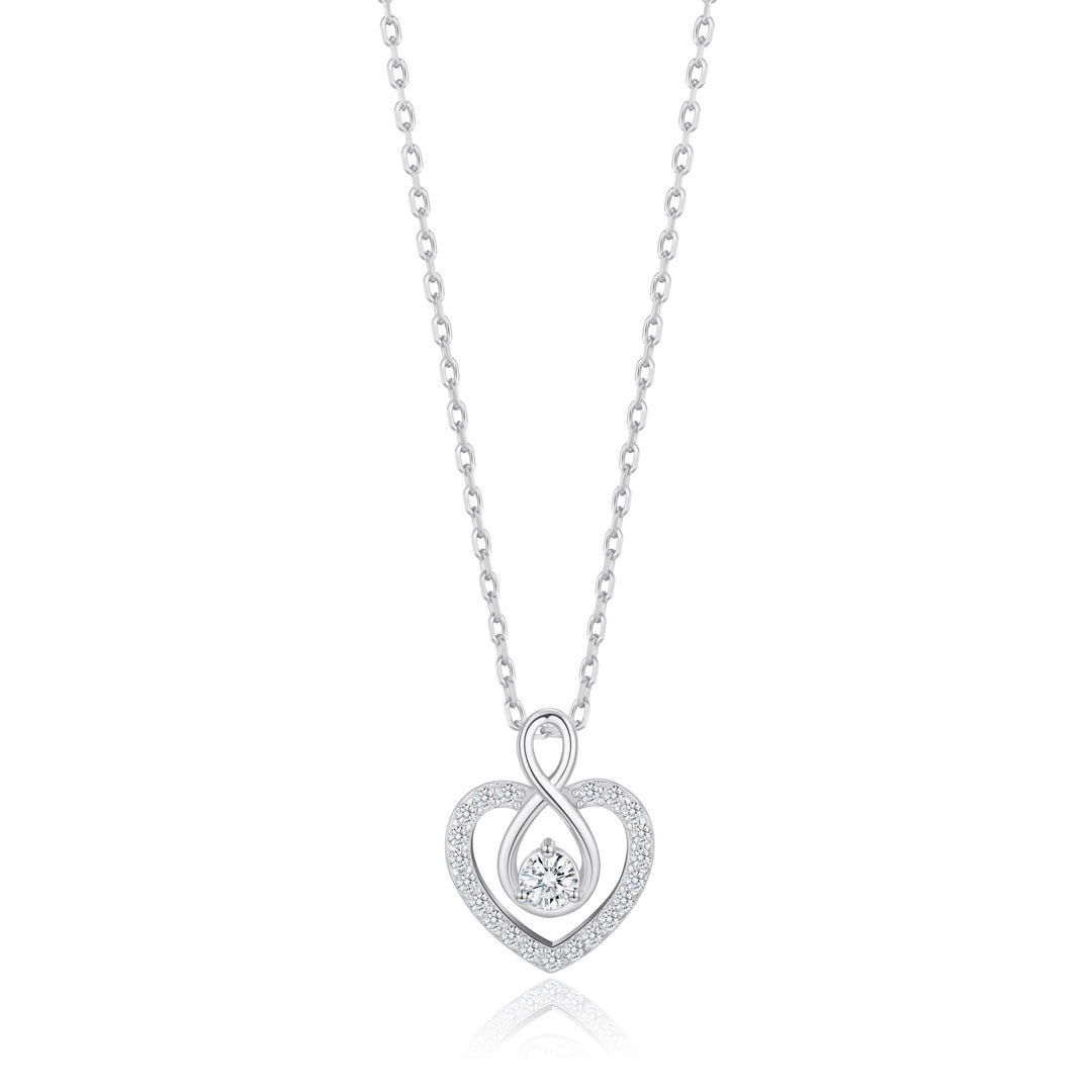 Sterling Silver Infinity Heart Necklace Created with Zircondia® Crystals - Philip Jones Jewellery