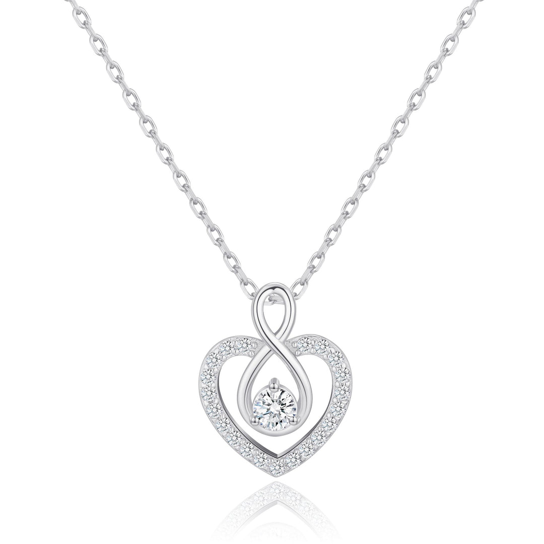 Sterling Silver Infinity Heart Necklace Created with Zircondia® Crystals - Philip Jones Jewellery