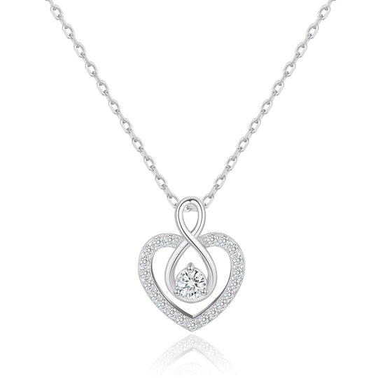 Sterling Silver Infinity Heart Necklace Created with Zircondia® Crystals - Philip Jones Jewellery