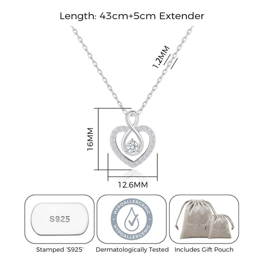 Sterling Silver Infinity Heart Necklace Created with Zircondia® Crystals - Philip Jones Jewellery