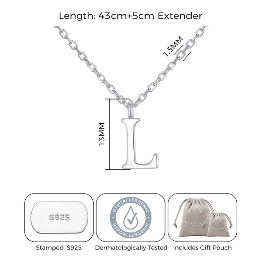 Sterling Silver Initial L Necklace - Philip Jones Jewellery