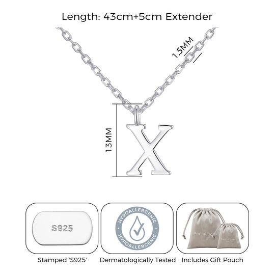 Sterling Silver Initial X Necklace - Philip Jones Jewellery