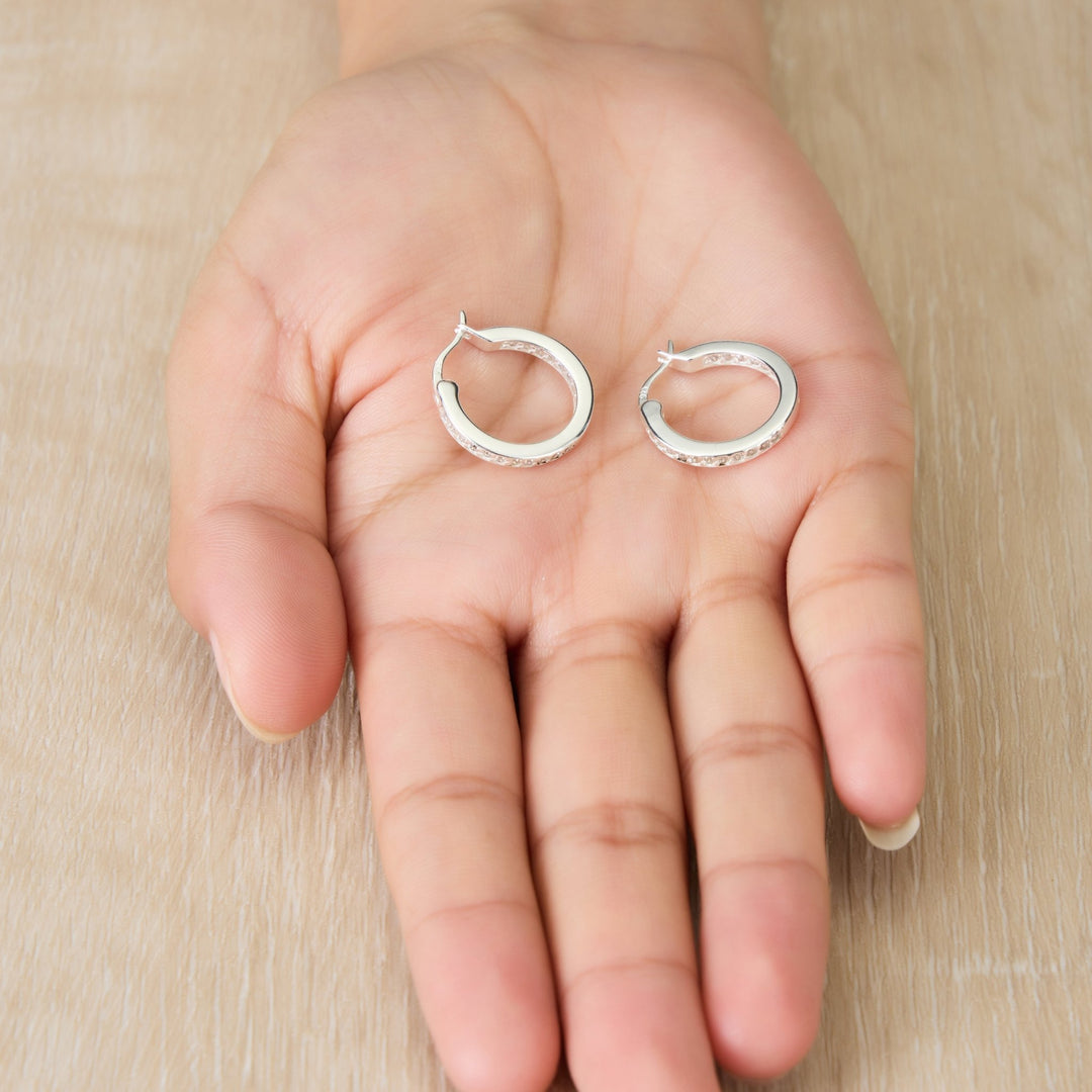 Sterling Silver Inside Outside Hoop Earrings Created with Zircondia® Crystals - Philip Jones Jewellery