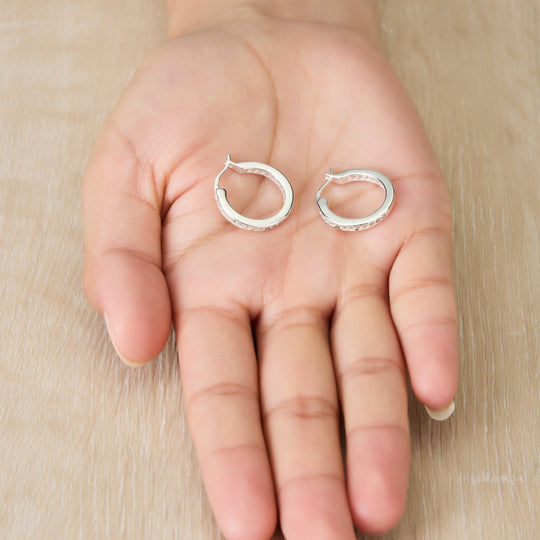 Sterling Silver Inside Outside Hoop Earrings Created with Zircondia® Crystals - Philip Jones Jewellery