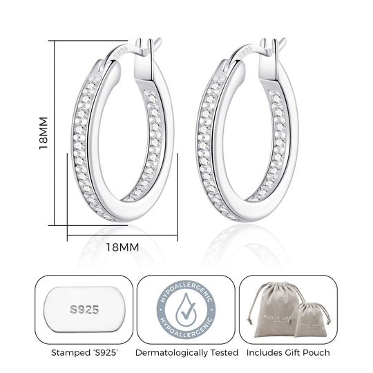 Sterling Silver Inside Outside Hoop Earrings Created with Zircondia® Crystals - Philip Jones Jewellery