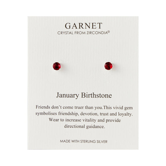 Sterling Silver January (Garnet) Birthstone Earrings Created with Zircondia® Crystals - Philip Jones Jewellery