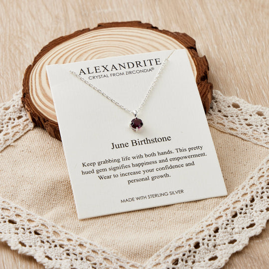 Sterling Silver June (Alexandrite) Birthstone Necklace Created with Zircondia® Crystals - Philip Jones Jewellery
