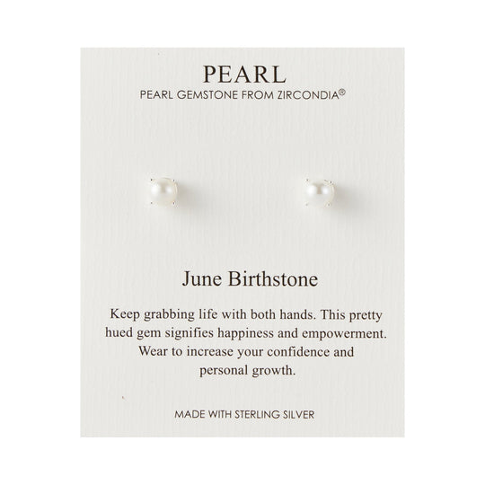 Sterling Silver June (Pearl) Birthstone Earrings Created with Gemstones from Zircondia® - Philip Jones Jewellery