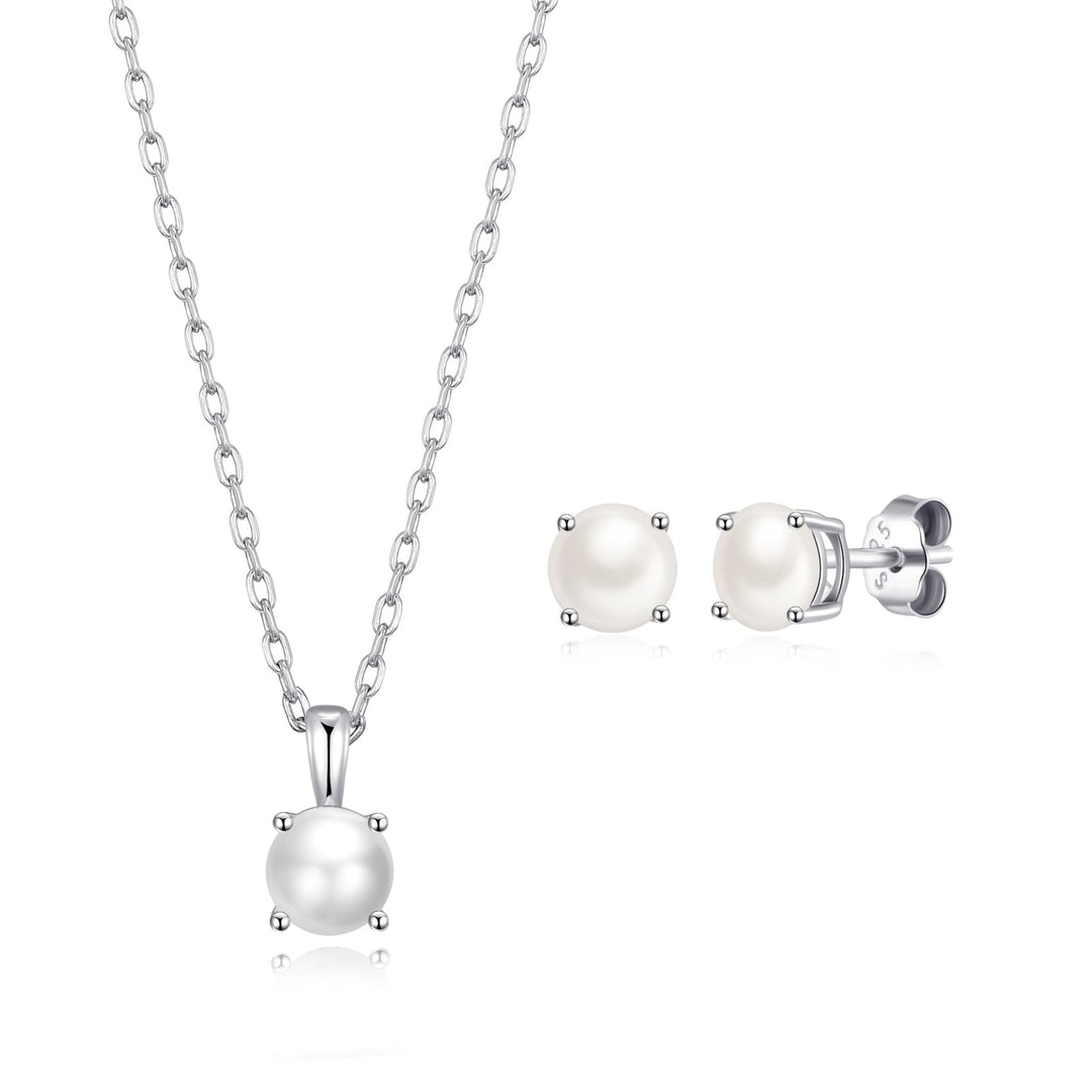 Sterling Silver June (Pearl) Birthstone Necklace & Earrings Set Created with Zircondia® Crystals - Philip Jones Jewellery