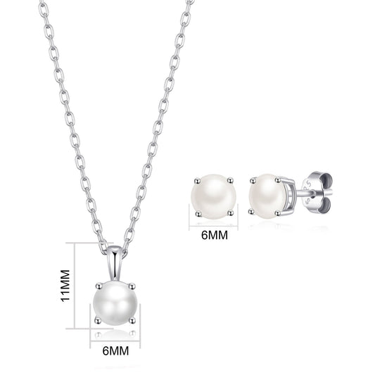 Sterling Silver June (Pearl) Birthstone Necklace & Earrings Set Created with Zircondia® Crystals - Philip Jones Jewellery