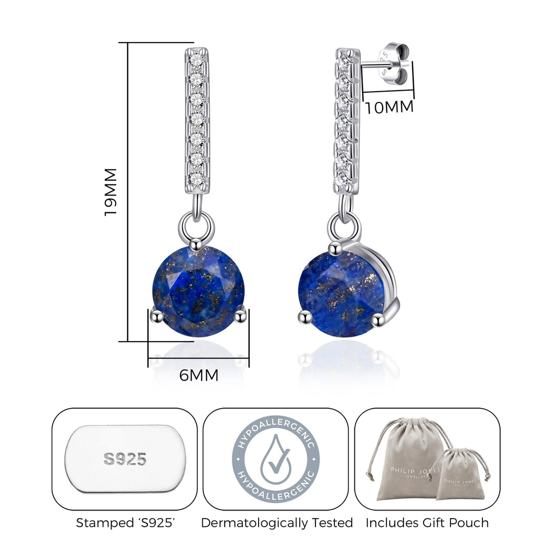 Sterling Silver Lapis Gemstone Drop Earrings - Philip Jones Jewellery