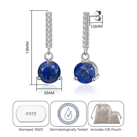 Sterling Silver Lapis Gemstone Drop Earrings - Philip Jones Jewellery
