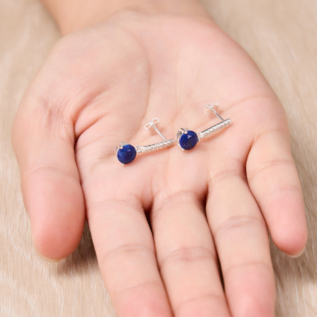 Sterling Silver Lapis Gemstone Drop Earrings - Philip Jones Jewellery