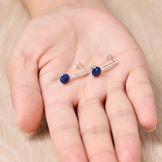 Sterling Silver Lapis Gemstone Drop Earrings - Philip Jones Jewellery