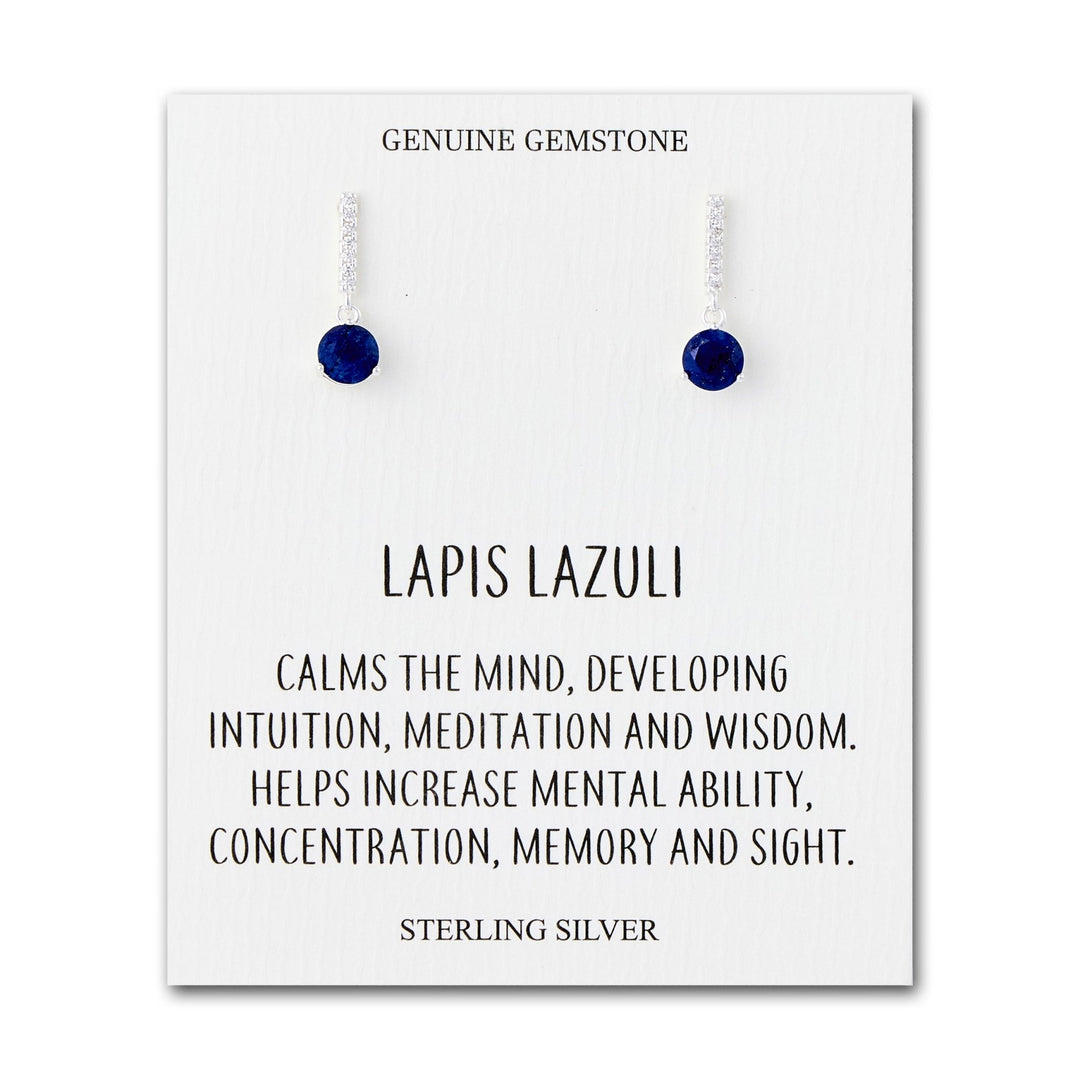 Sterling Silver Lapis Gemstone Drop Earrings with Quote Card - Philip Jones Jewellery