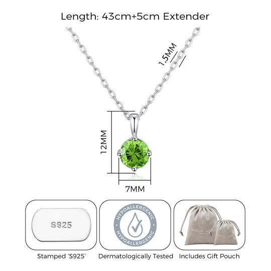 Sterling Silver Light Green Necklace Created with Zircondia® Crystals - Philip Jones Jewellery