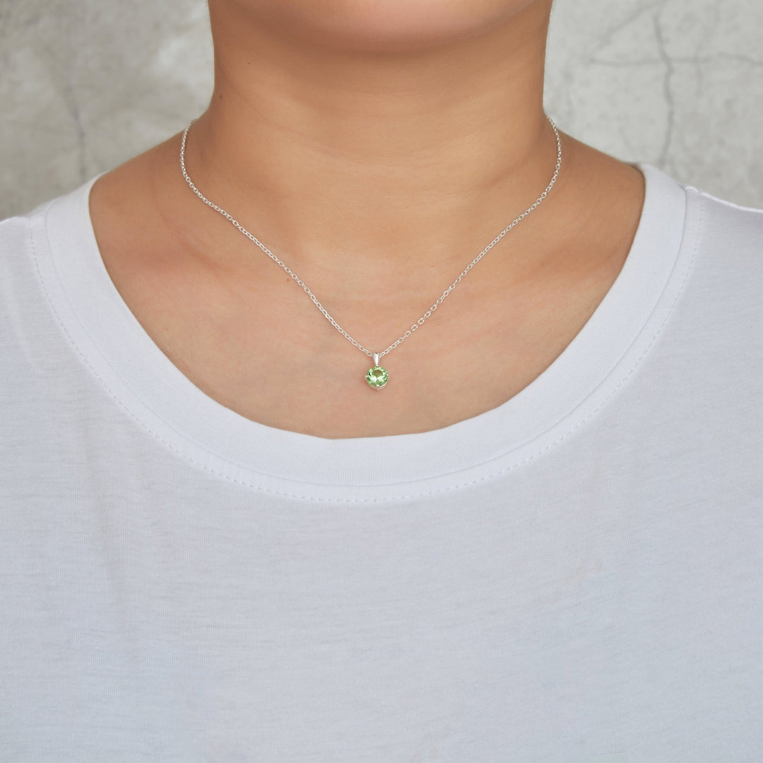 Sterling Silver Light Green Necklace Created with Zircondia® Crystals - Philip Jones Jewellery