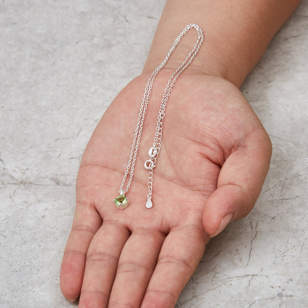 Sterling Silver Light Green Necklace Created with Zircondia® Crystals - Philip Jones Jewellery