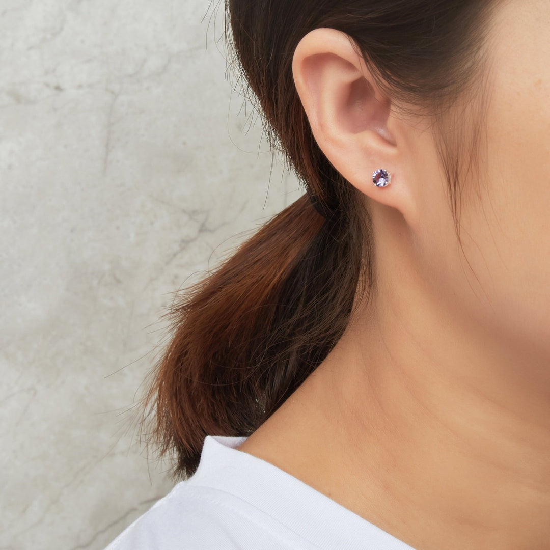 Sterling Silver Light Purple Earrings Created with Zircondia® Crystals - Philip Jones Jewellery